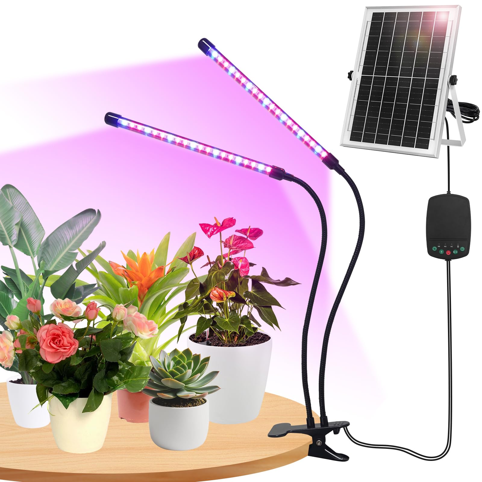 Amazon.com : ladate Solar Grow Lights with Batteries, 2 Heads Clip